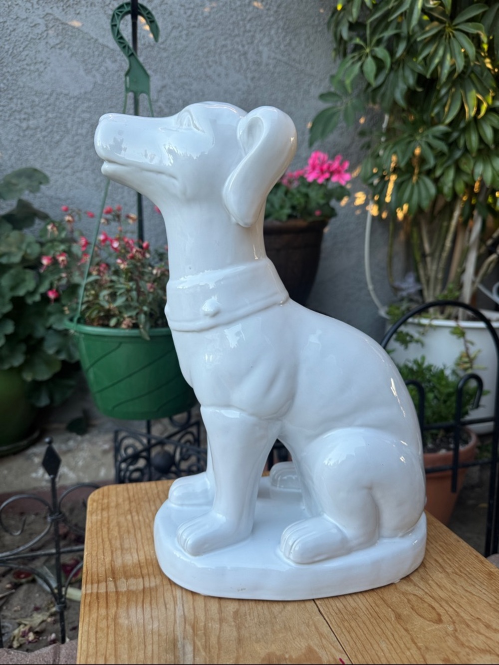 Glossy White Ceramic Sitting Dog Figurine